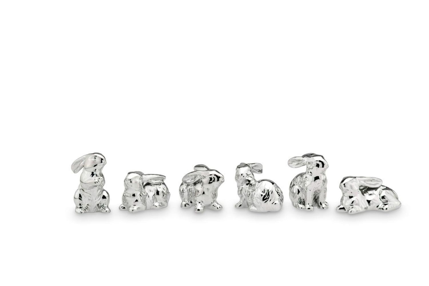 Deko-Oster-Hasen 6er Set aus Porzellan in Silber