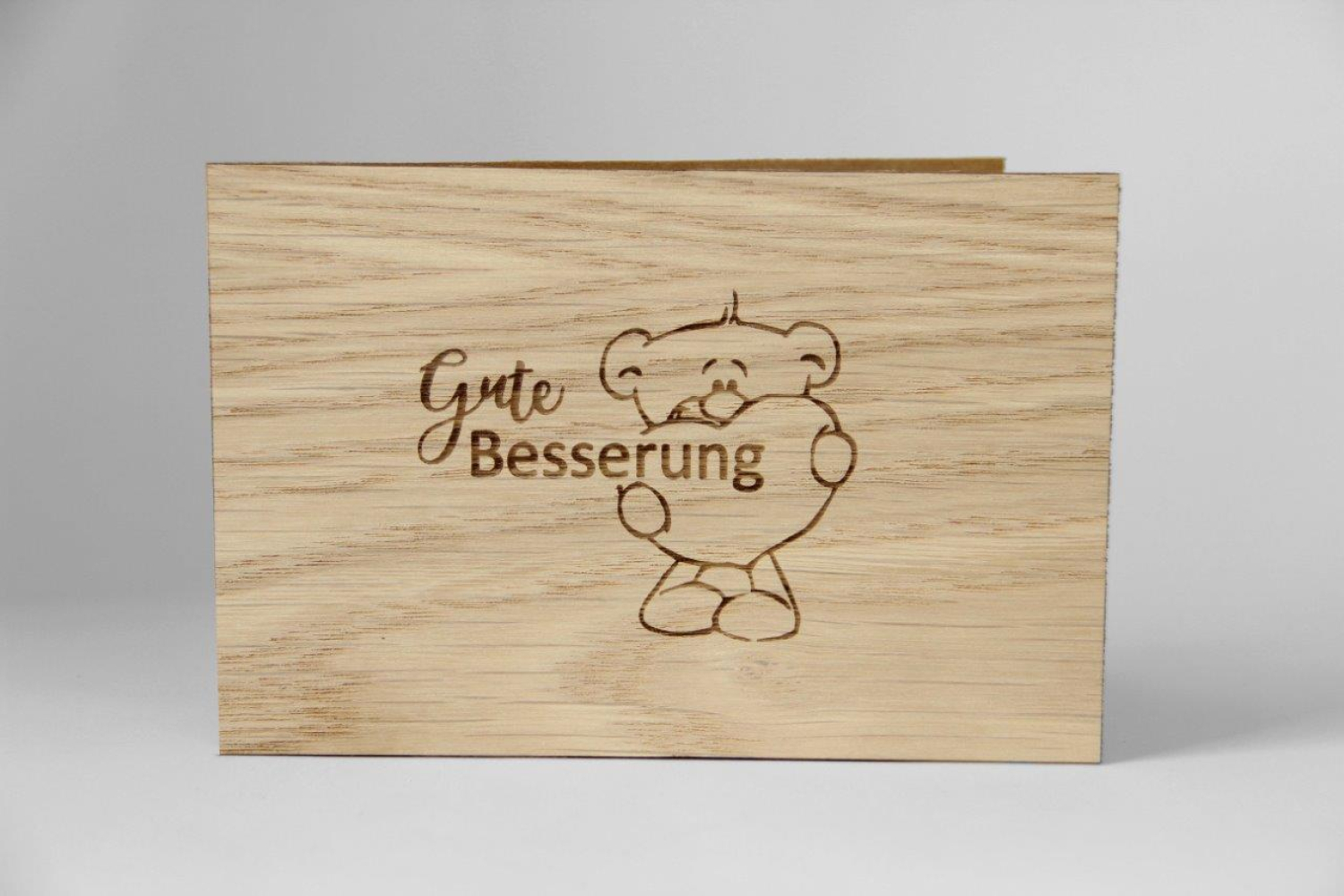 Wunschkarte aus Holz "Gute Besserung", Holzgrußkarte faltbar