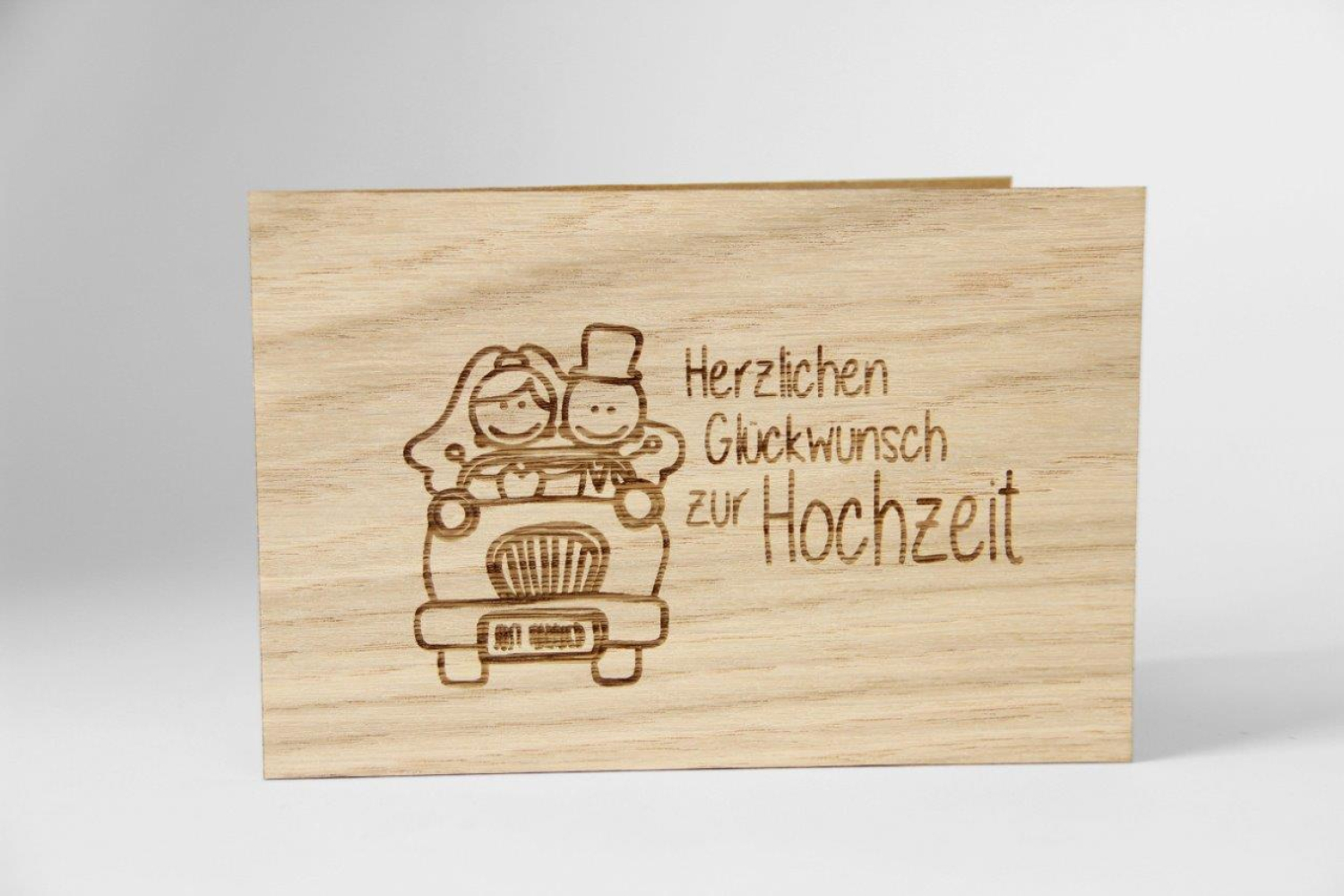 Glückwunschkarte aus Holz "Herzlichen Glückwunsch zur Hochzeit", Holzgrußkarte faltbar