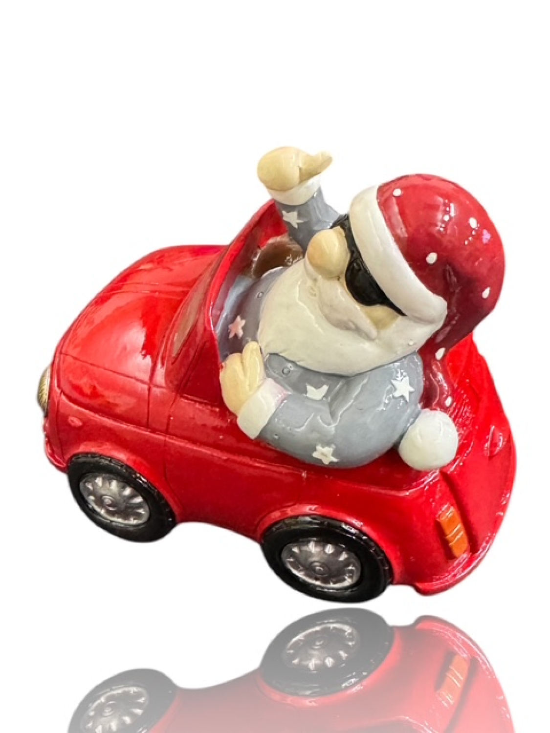 Spardose Cooler Santa in rotem Cabrio