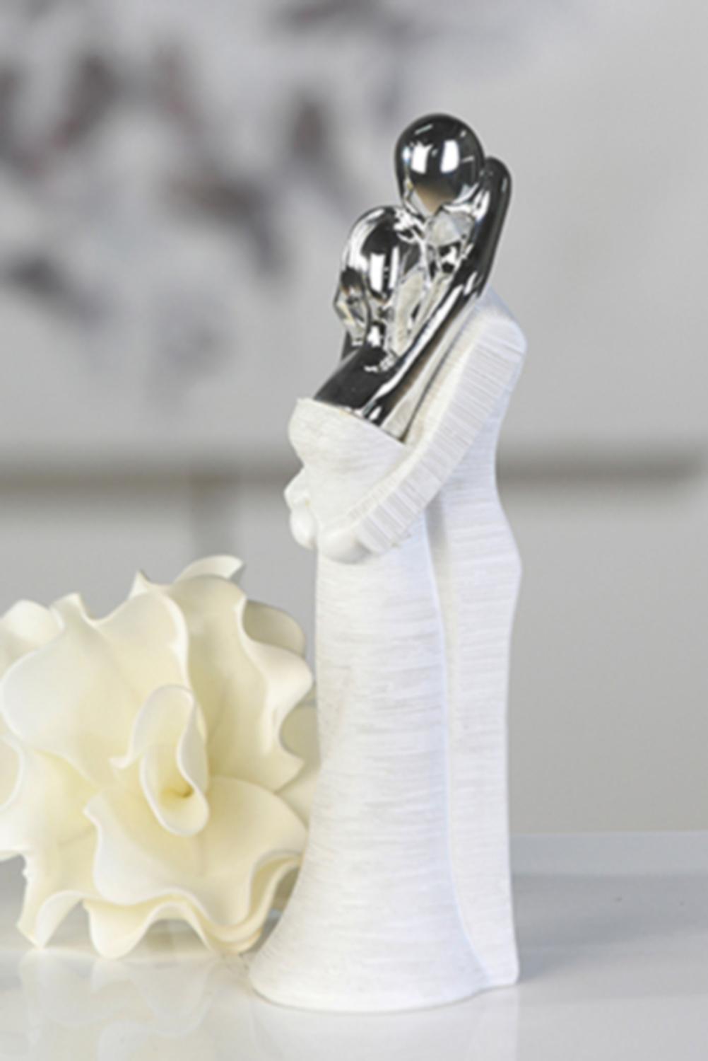 Die moderne Figur Liebespaar weiß / silber - Tolles Geschenk zur Verlobung oder Hochzeit - Statue Liebespaar
