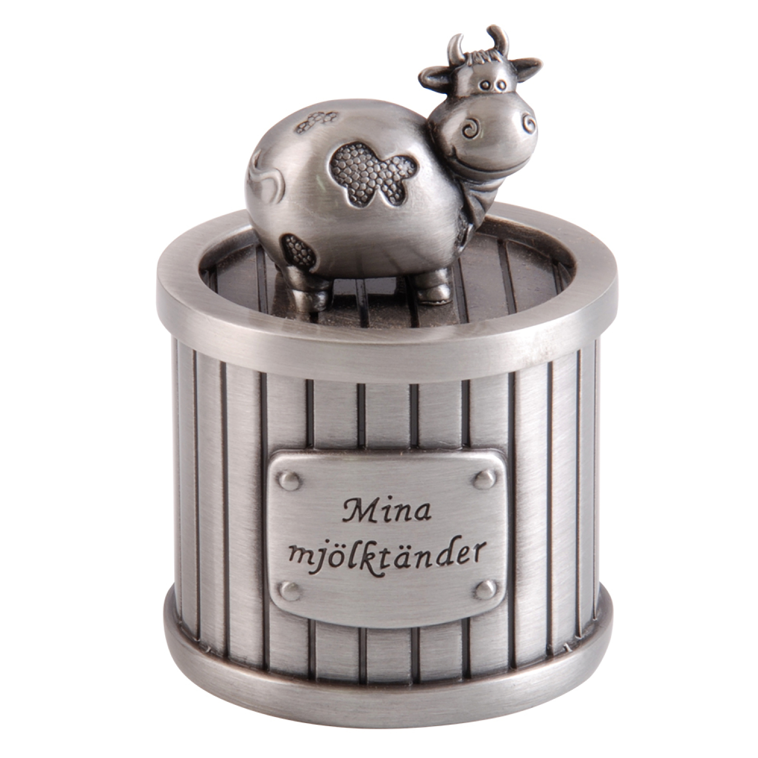 Die massive Zahndose Kuh mit schwedischer Aufschrift "Meine Milchzähne"