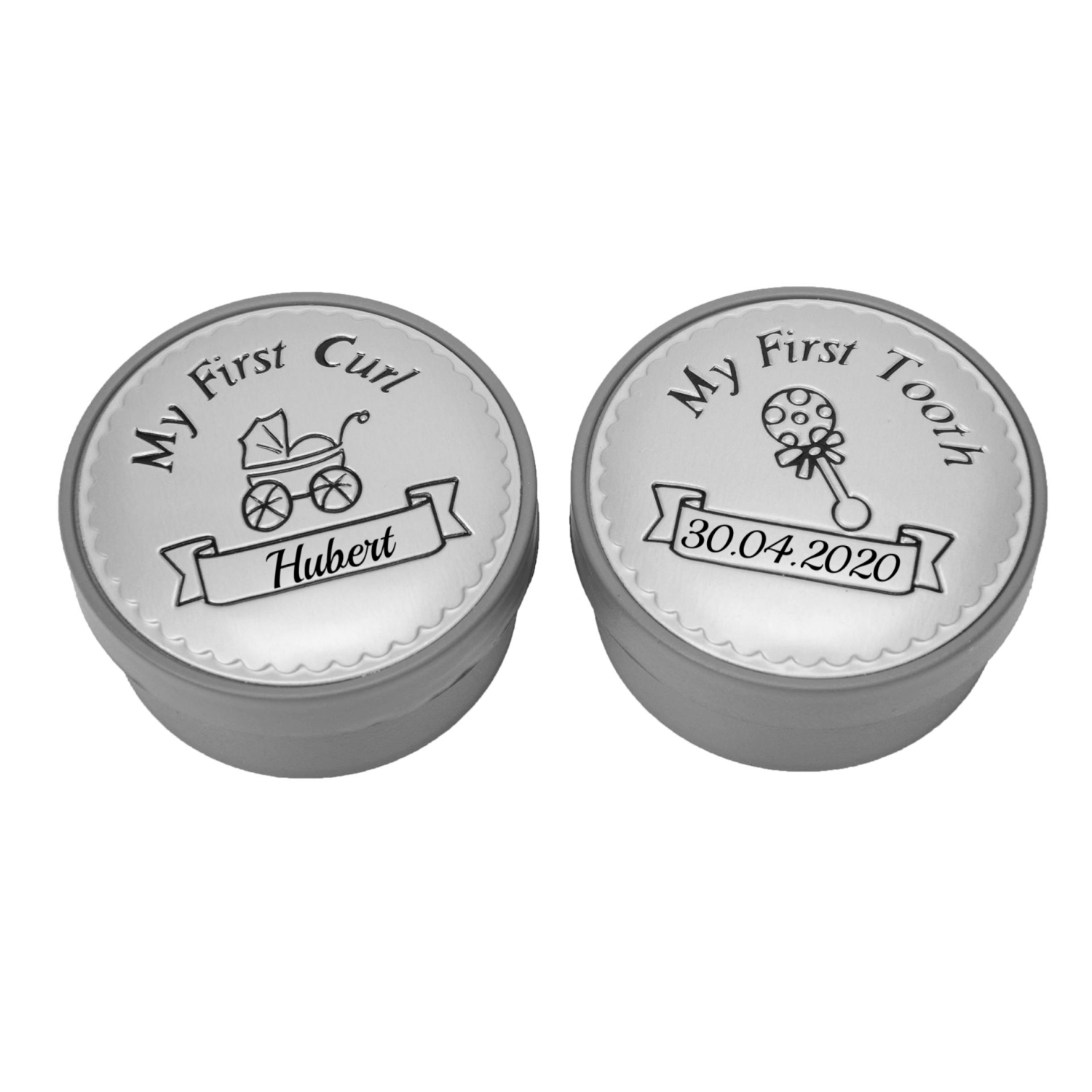 3-teilige Babyset Locken und Zahndose mit Bilderrahmen mit Gravur im Geschenkkarton