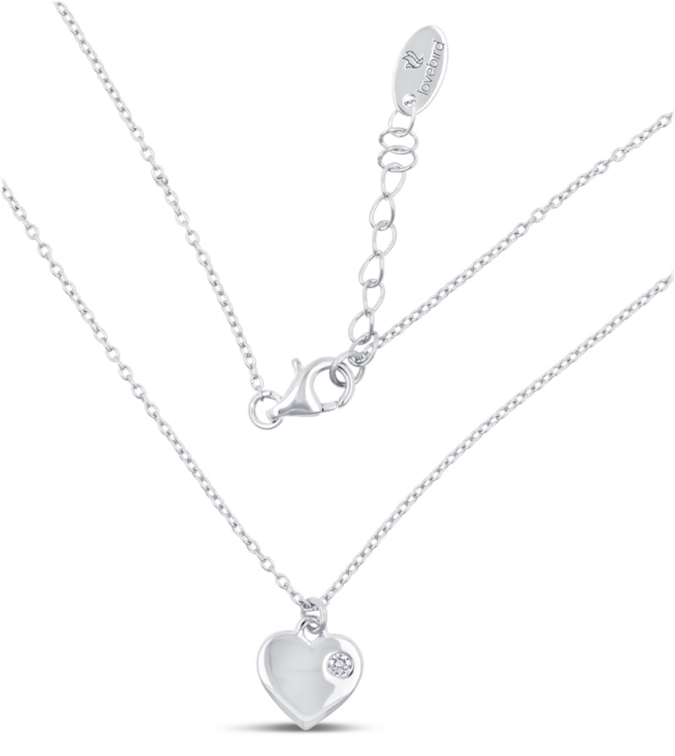 Lovebird Collier mit Zirkonia Herz echt Silber 925 rhodiniert