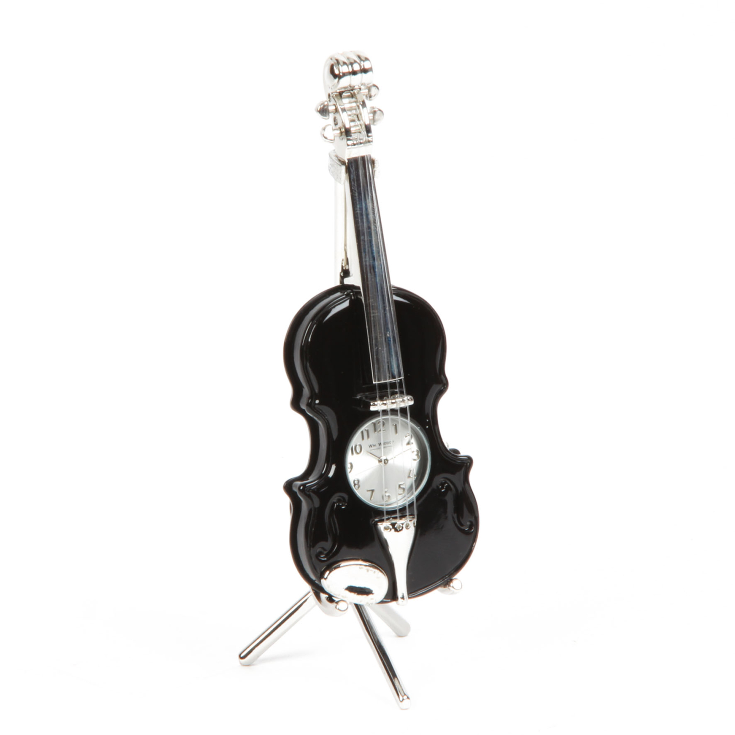 Die versilberte Schreibtischuhr schwarze Violine mit Ständer!  Miniaturuhr Versilbert
