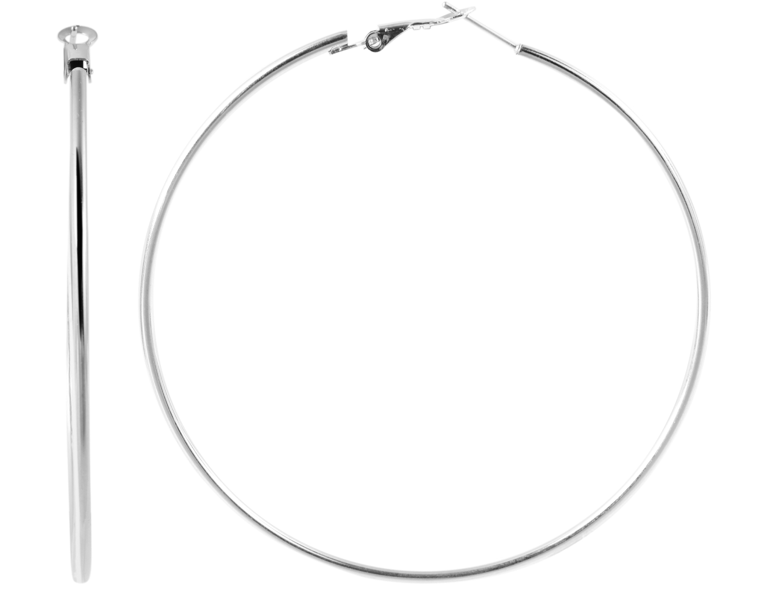 Edelstahl Creolen 70 mm mit Klappverschluss Silber