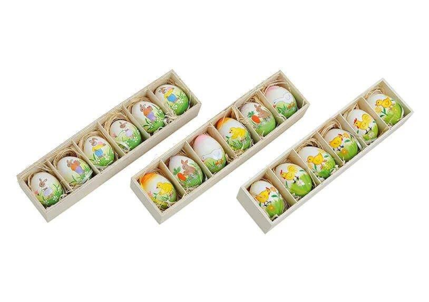 Ostereier im Set - 6 Stück - 3 fach sotiert-Natur Ostereier zum Hängen