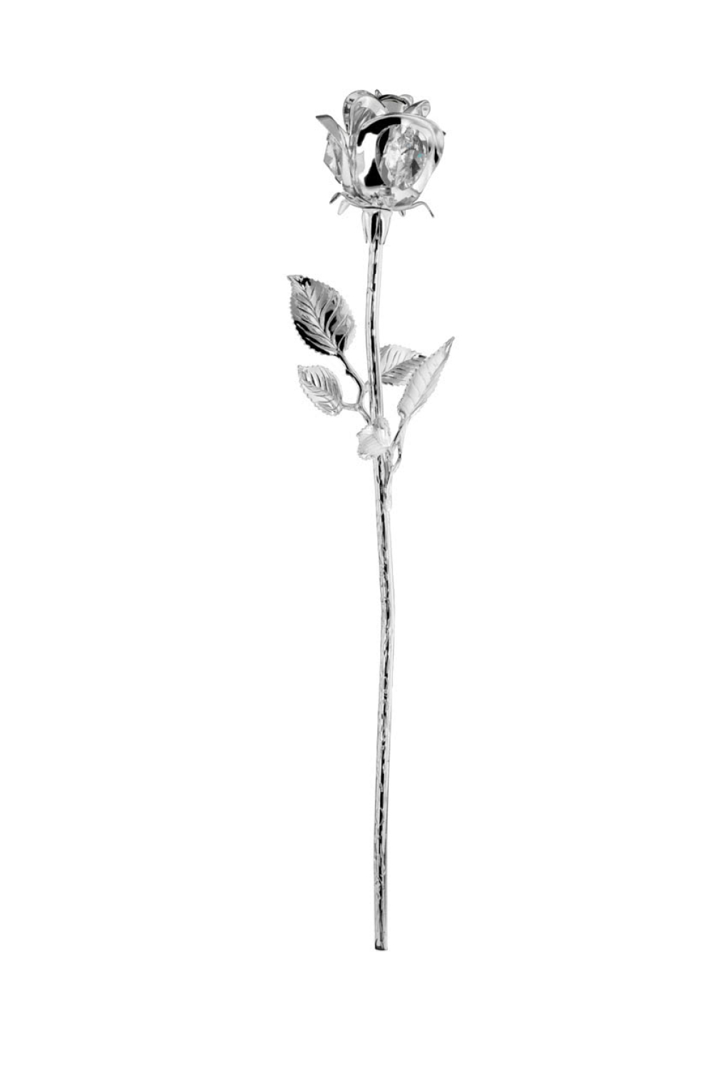 Silberrose mit 3 Kristallen 30 cm - Rose aus Silber - Versilberte Rose
