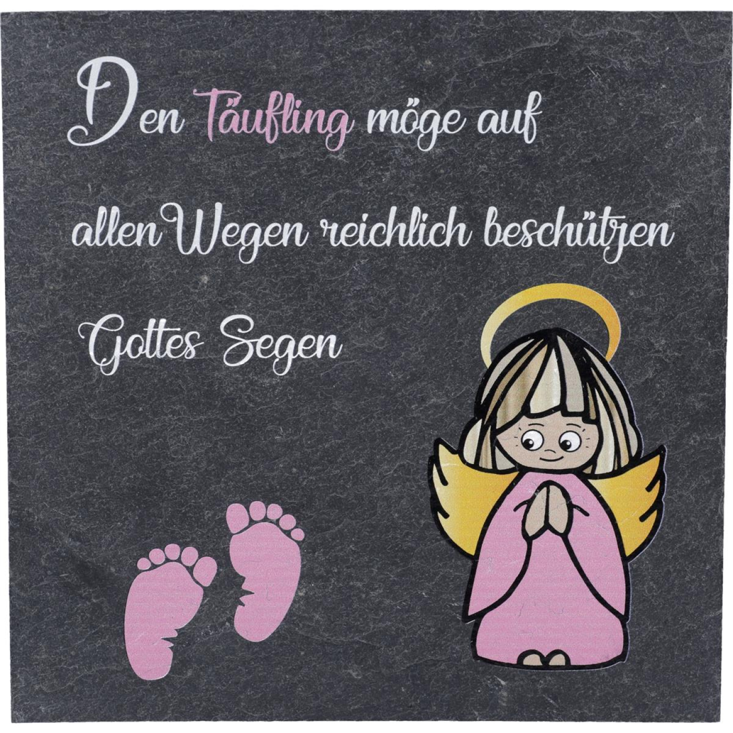 Schiefertafel zur Taufe eines Mädchens, Gottes Segen mit Wunschdaten personalisierbar