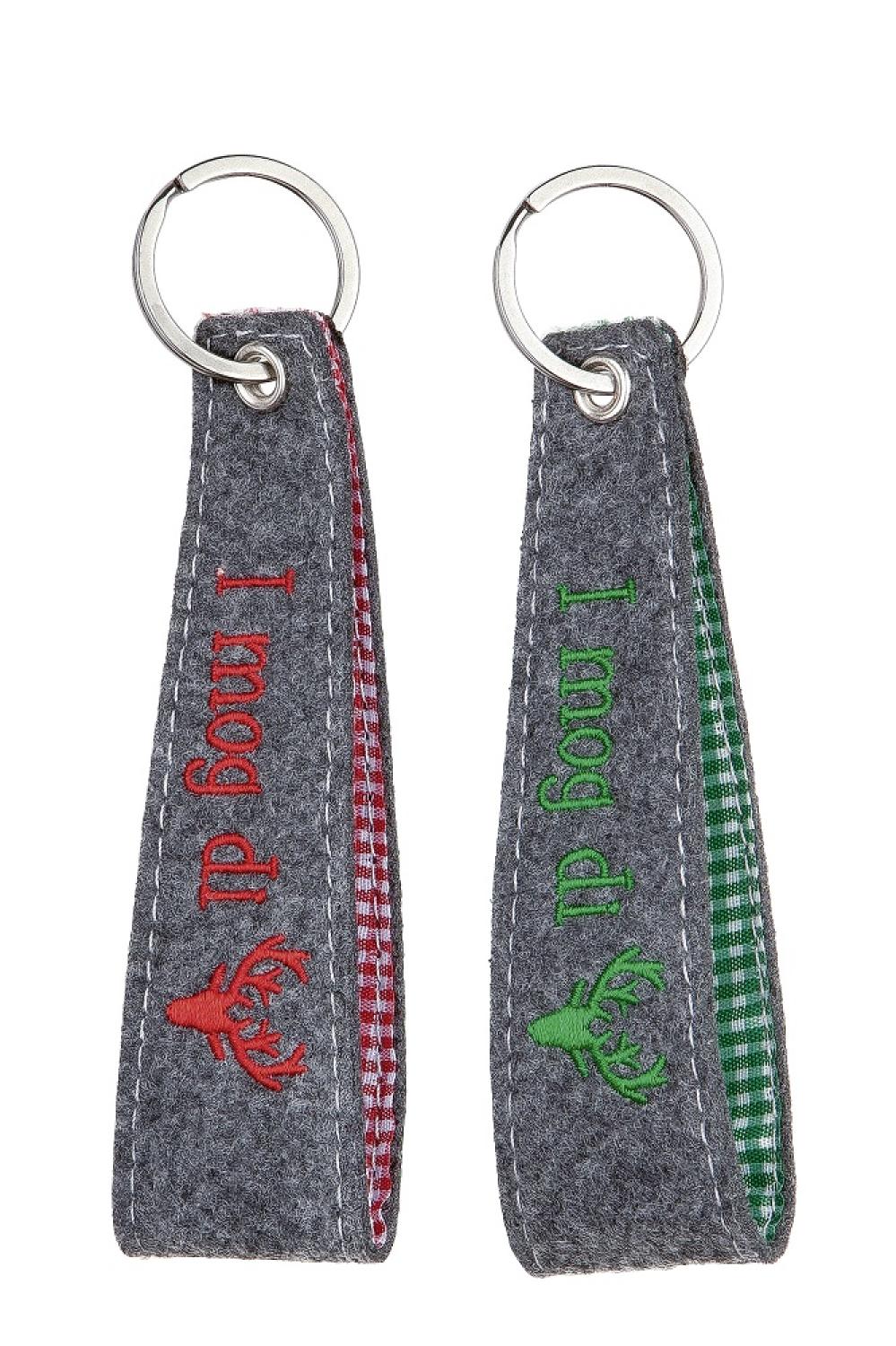 Schlüsselanhänger Filz "I mog Di" mit Hirschkopf, Rot oder Grün