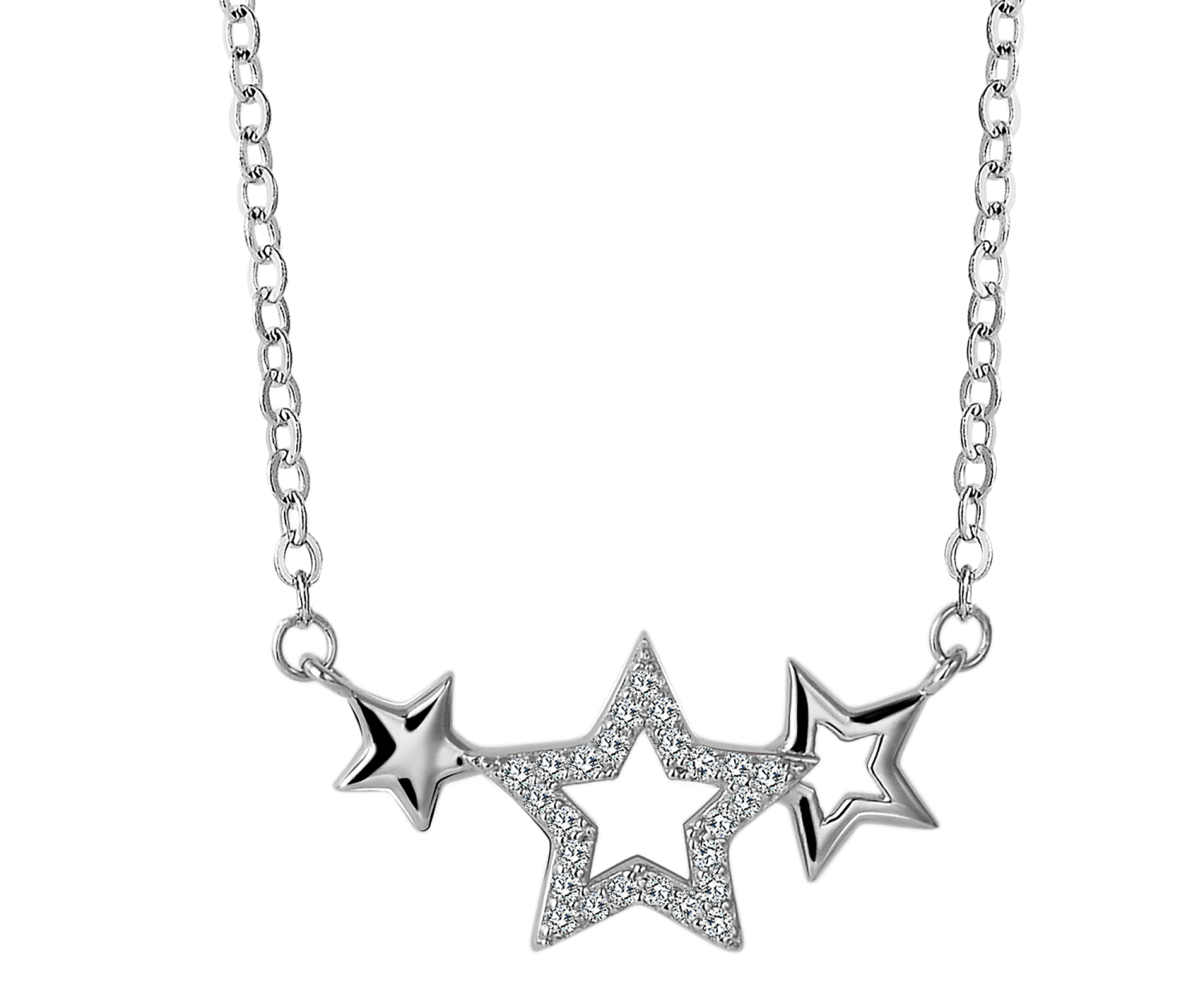 Damenhalskette Stella mit Strass - Silberkette mit Sternanhänger, Echt Silber 925 rhodiniert