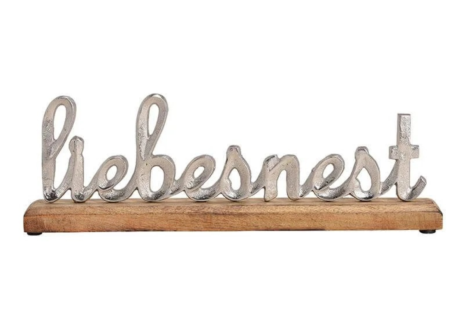 Schriftzug, Aufsteller "Liebesnest"  Alu auf Holzsockel