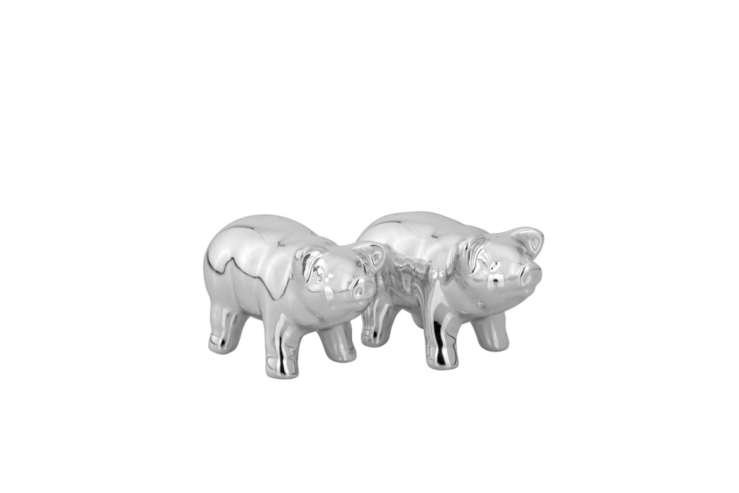 2 versilberte Glücksschweine im Geschenkset