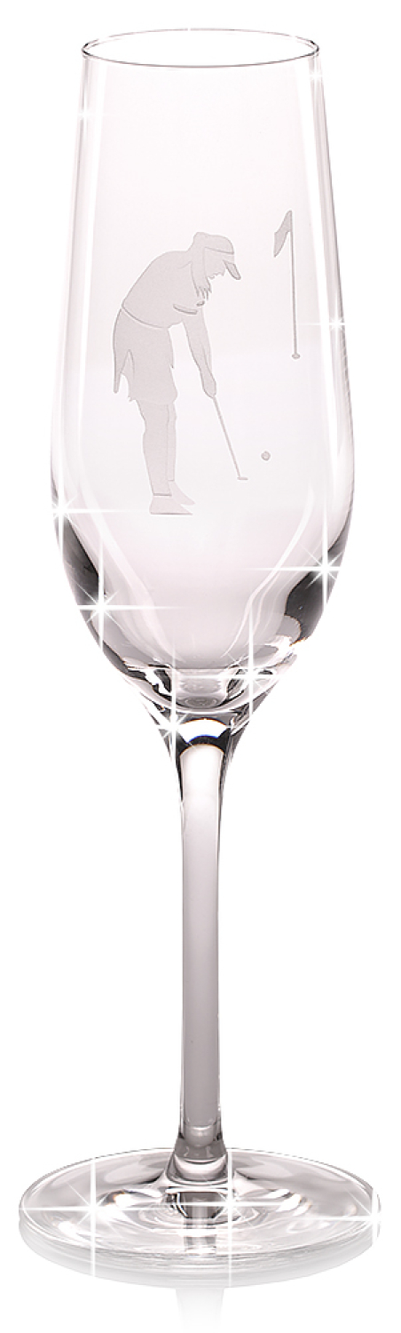 Der edle Sektkelch - Champagnerkelch mit Golfer Gravur für Damen