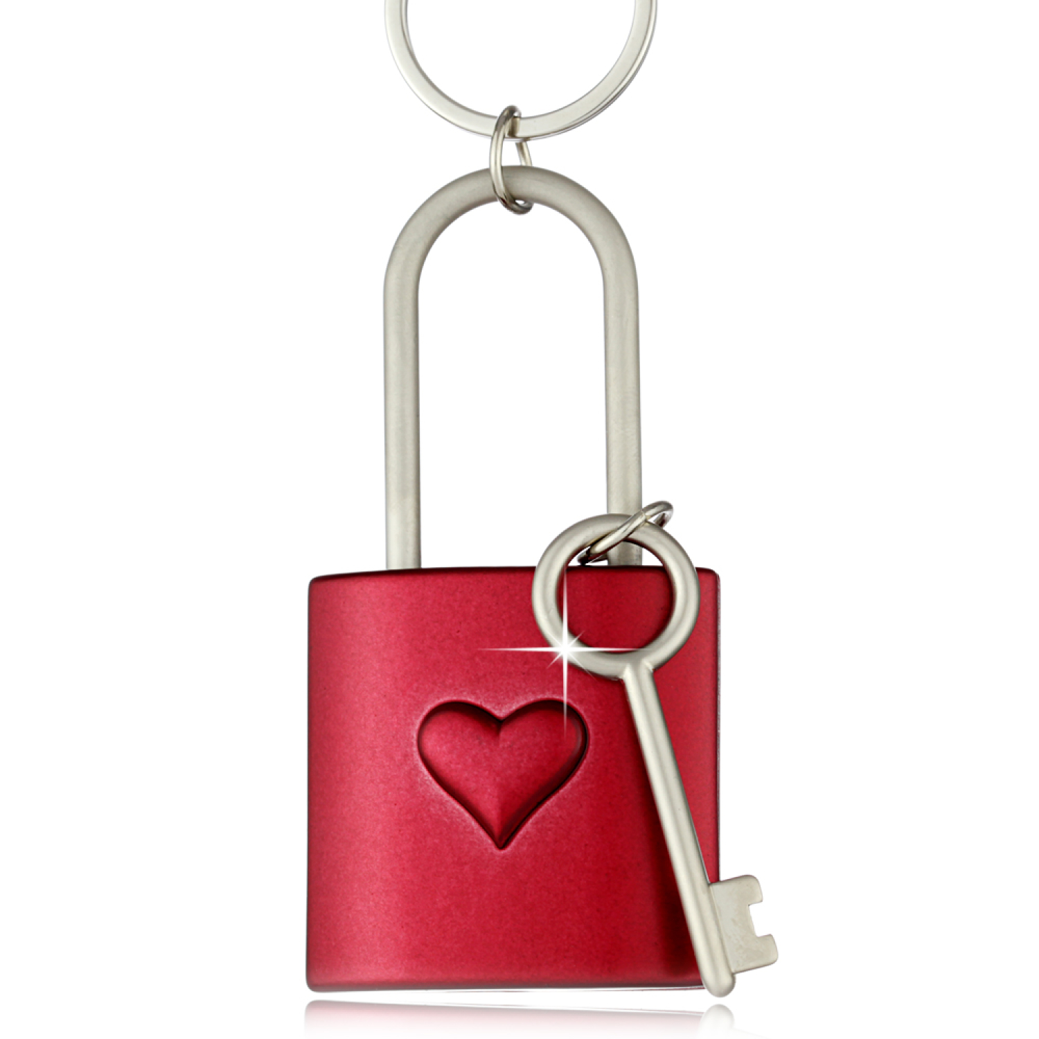 Der schöne Schlüsselanhänger Liebesschloss eckig mit Herz in rot