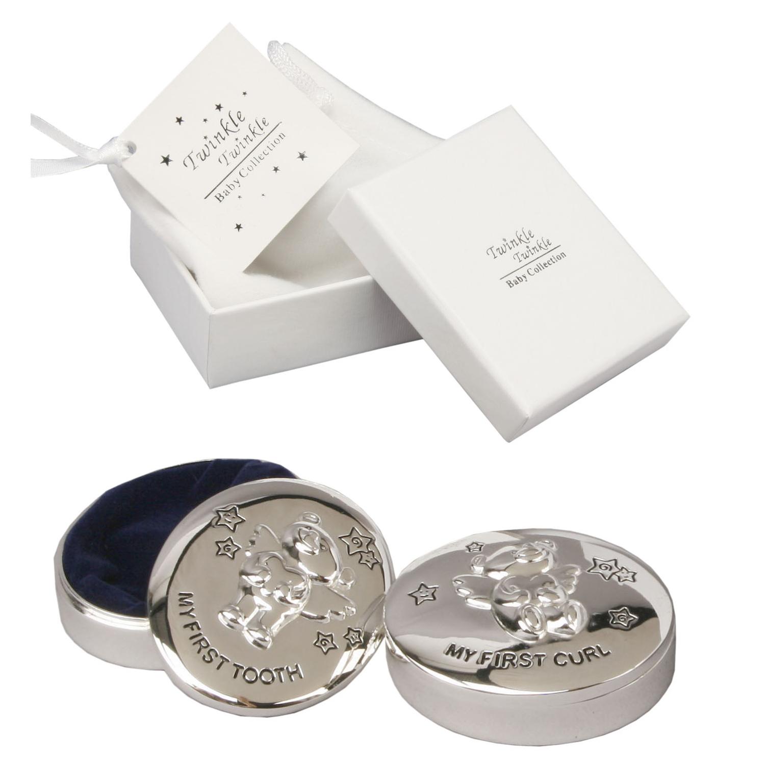 Geschenkset Lockendose und Zahndose Bärchen - Twinkle Set + Geschenkkarte, Gravurfähig