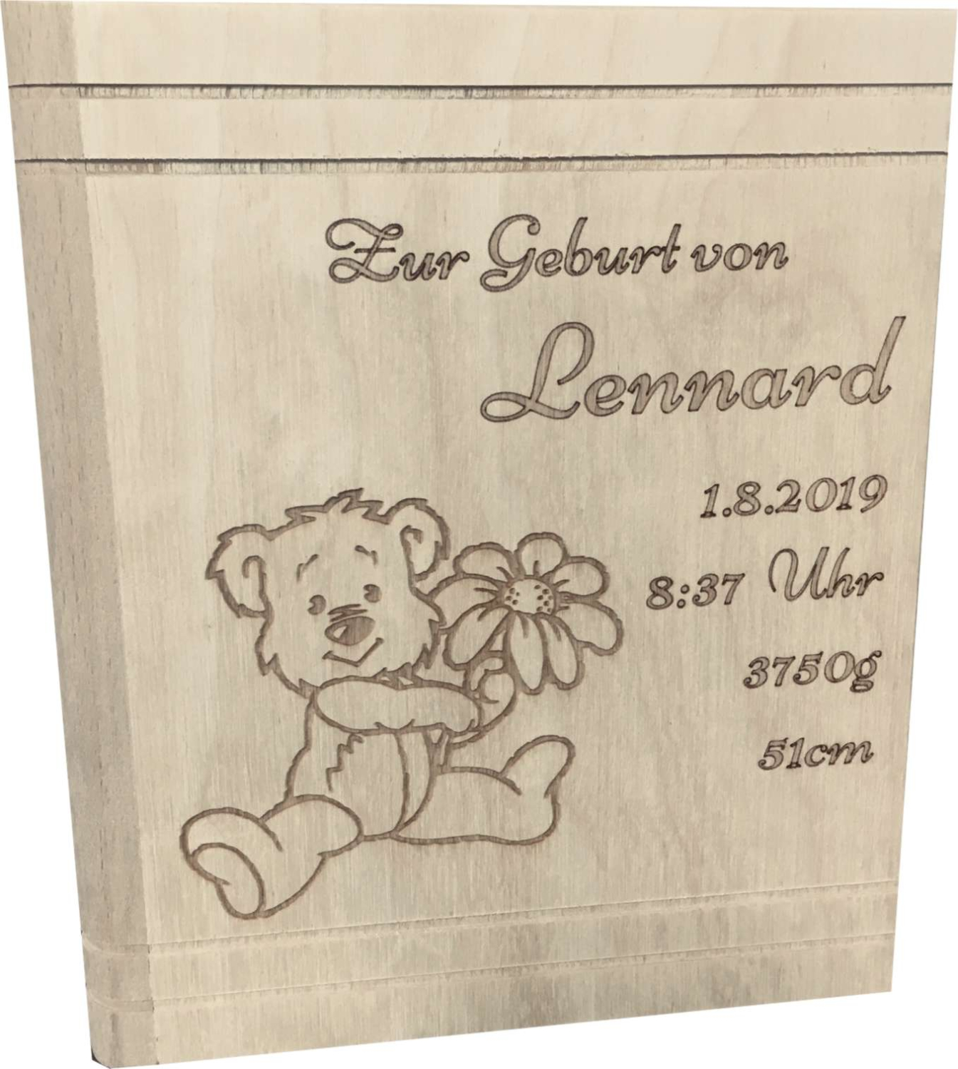 Sparbuch zur Geburt mit Geburtsdatengravur und Teddy