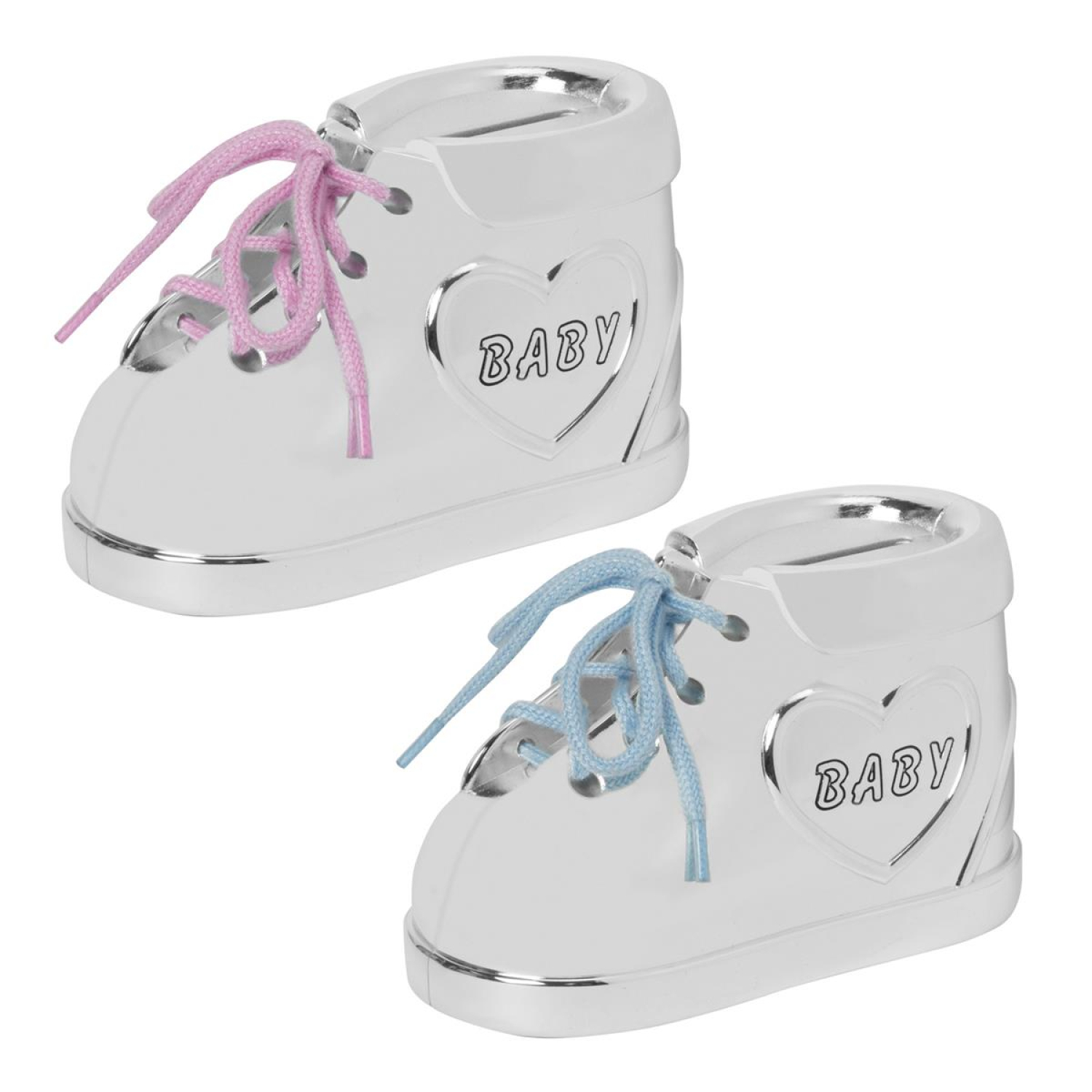 Spardose Babyschuh versilbert mit Schnürsenkel blau - rosa!
