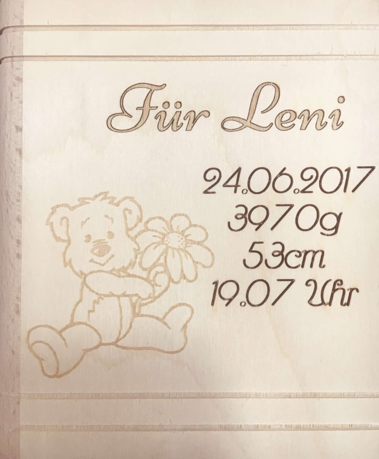 Sparbuch zur Geburt mit Geburtsdatengravur und Teddy