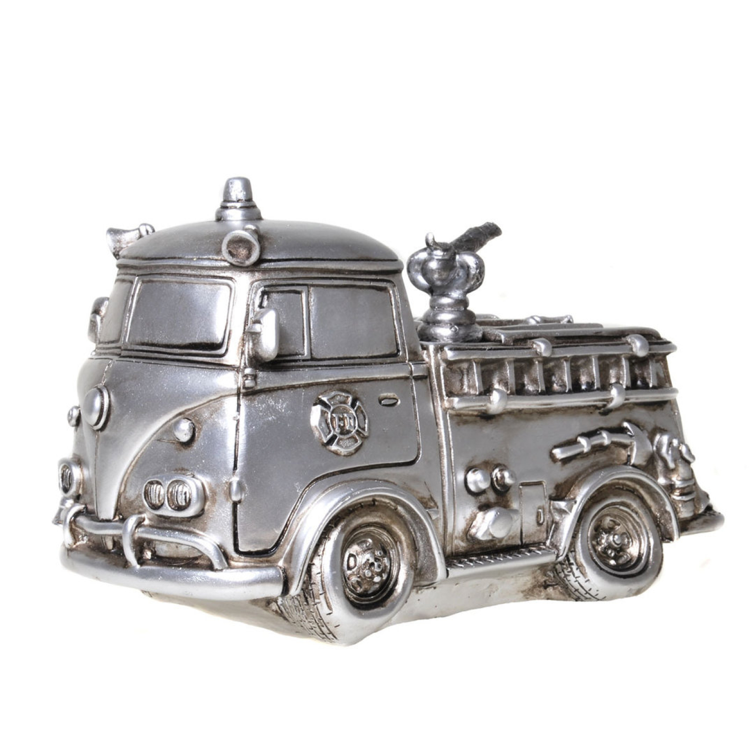 Spardose Feuerwehrauto antik Silber , nostalgischen Design XL