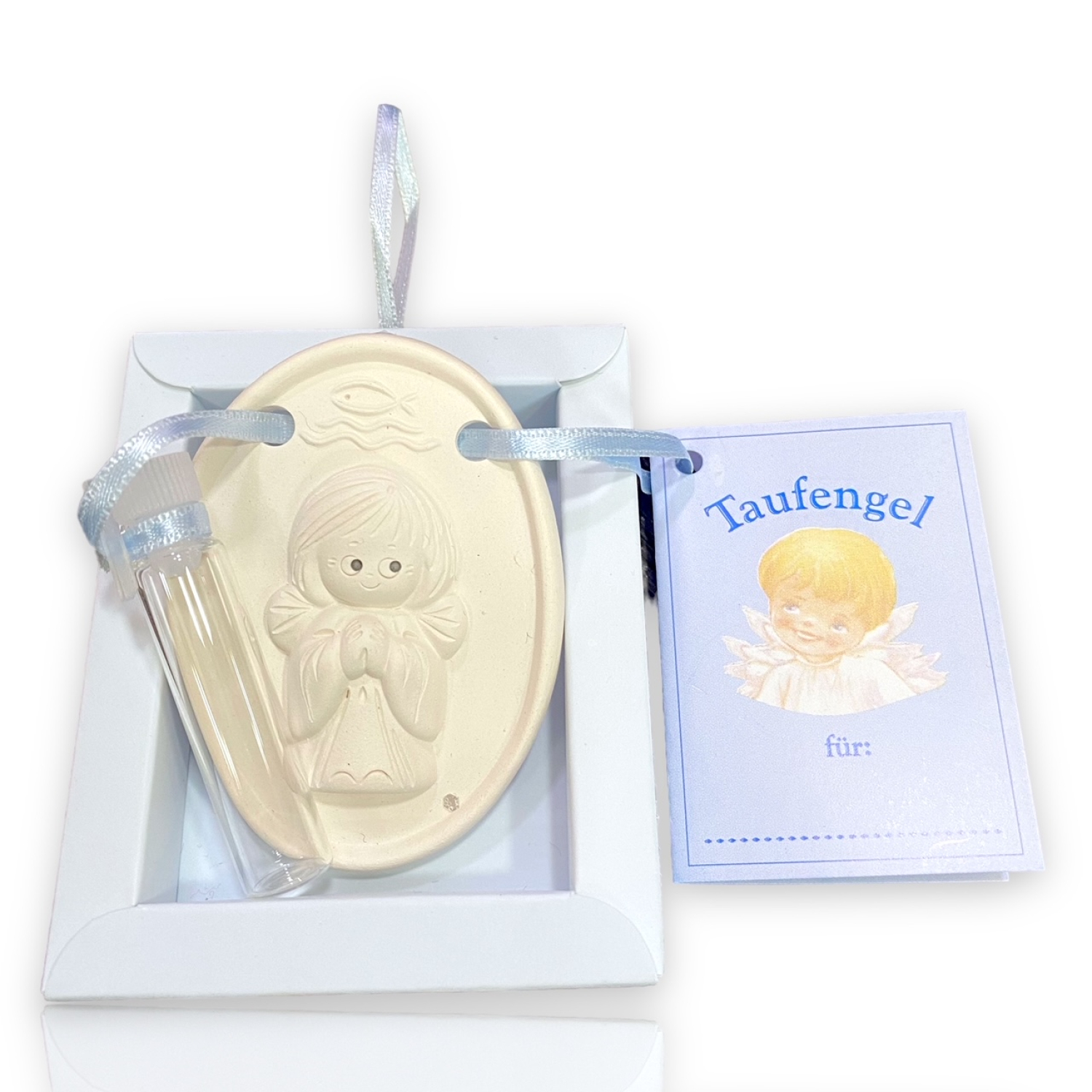 Geschenkset zur Taufe für Buben - Hellblau - Taufengel und Armband