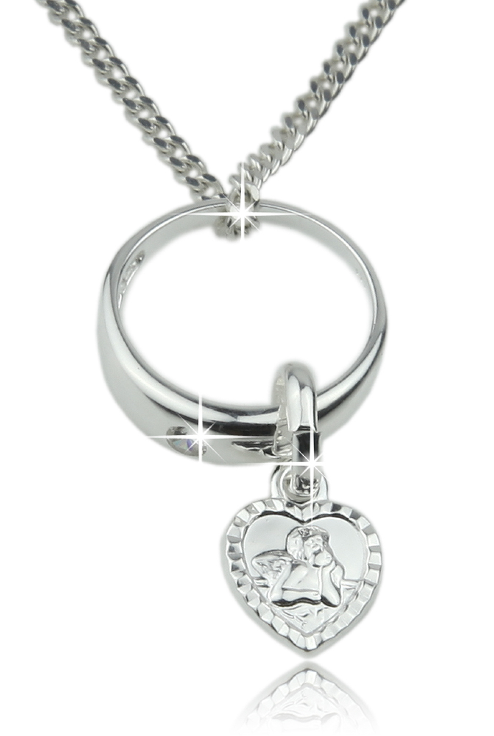 Der Taufring mit Schutzengel Anhänger in Herzform und Kette! Echt Silber - Das geniale Schmuckset zur Taufe -