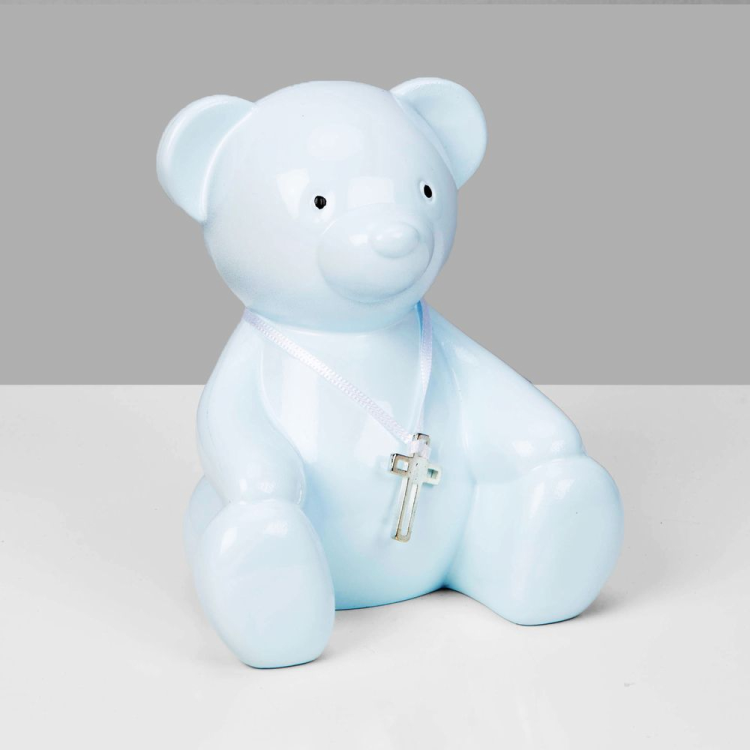 Die super süße TEDDY Spardose aus Metall mit Strasskreuz - Hellblau