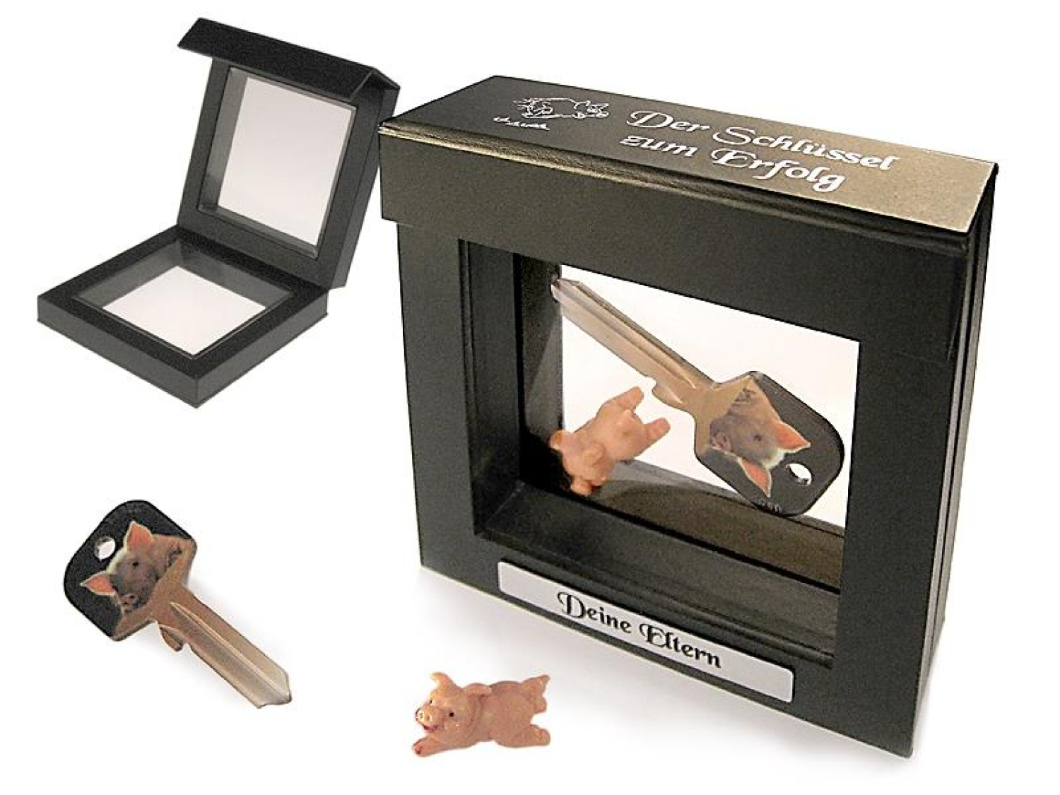Der Schlüssel zum Erfolg - Haustürschlüssel mit Glücksschwein inkl. Ihrer Wunschgravur  im Geschenkset