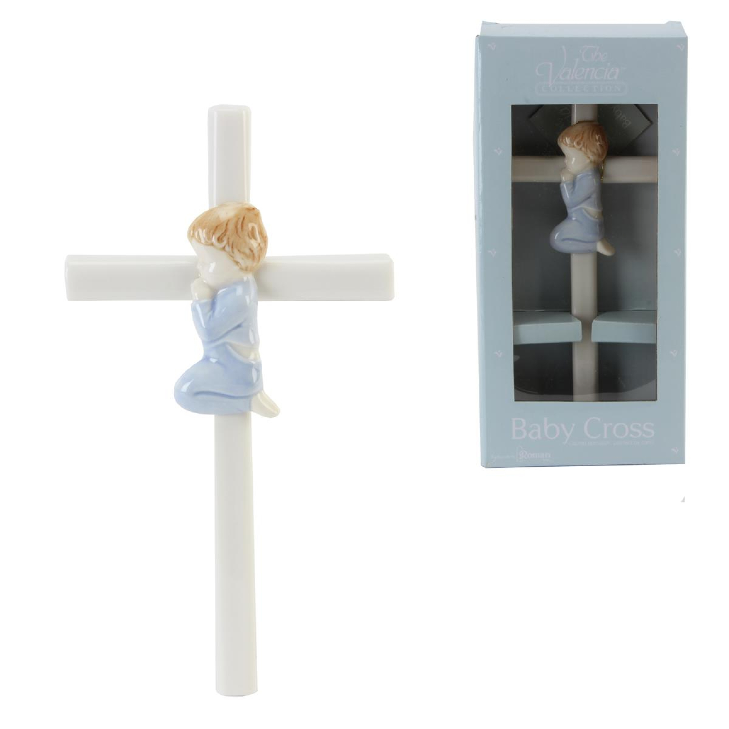 Wandkreuz Porzellan  - Kreuz für Buben - hellblau -