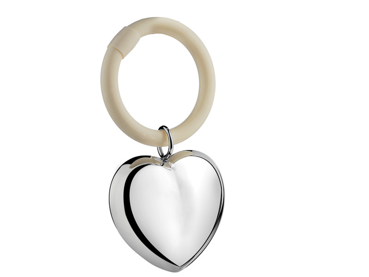 Die schwer versilberte Babyrassel Herz XL am Ring B90