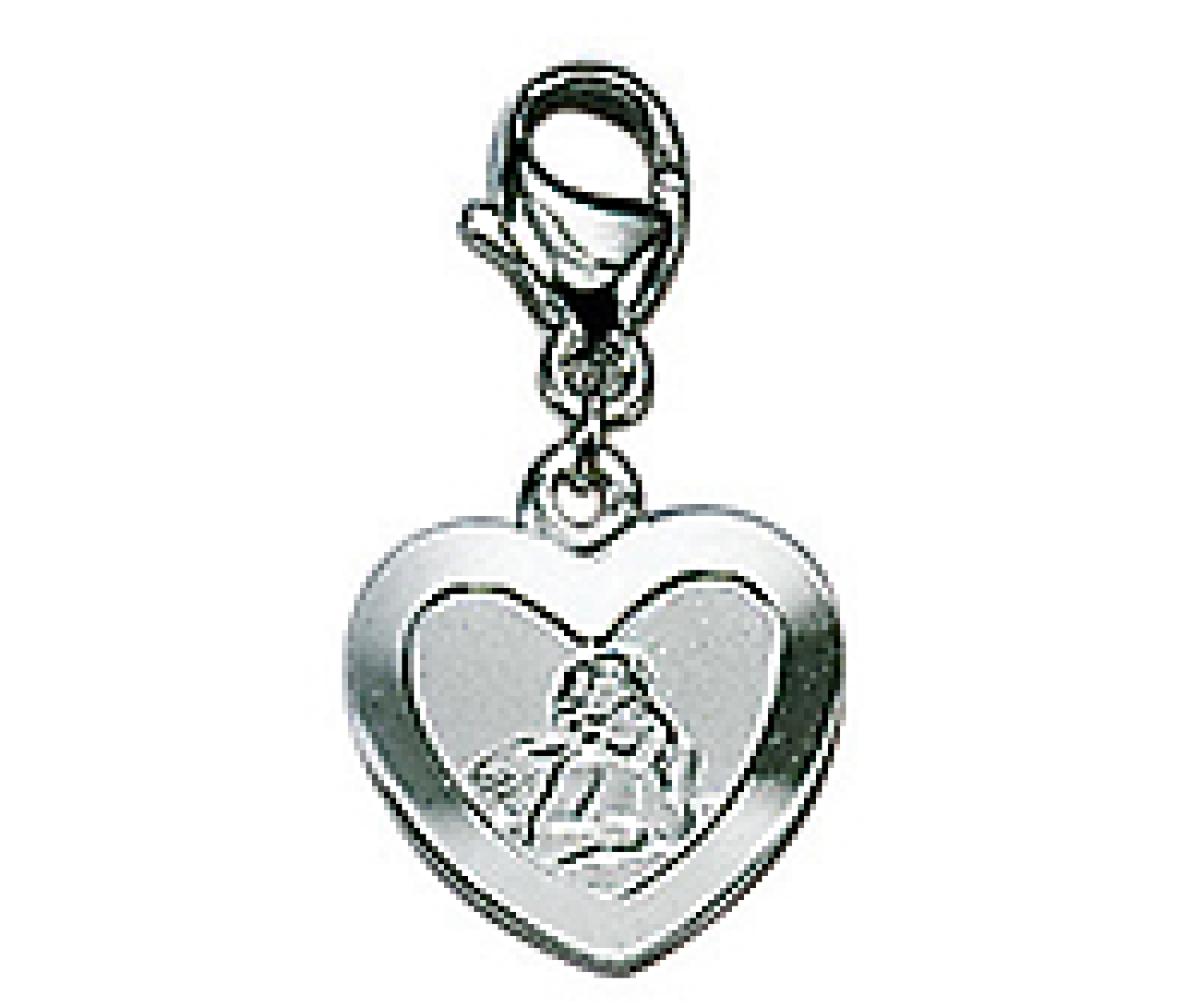 Charm herzförmig mit eingeprägtem Engelchen - Echt Silber 925