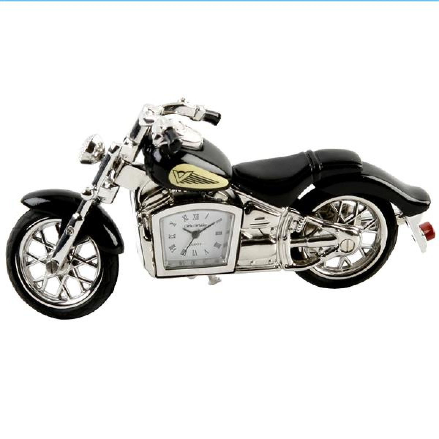Die Schreibtischuhr Black Indien Style Motorrad - Miniatur Uhr Motorrad - Schwarz Emmailiert -Versilbert