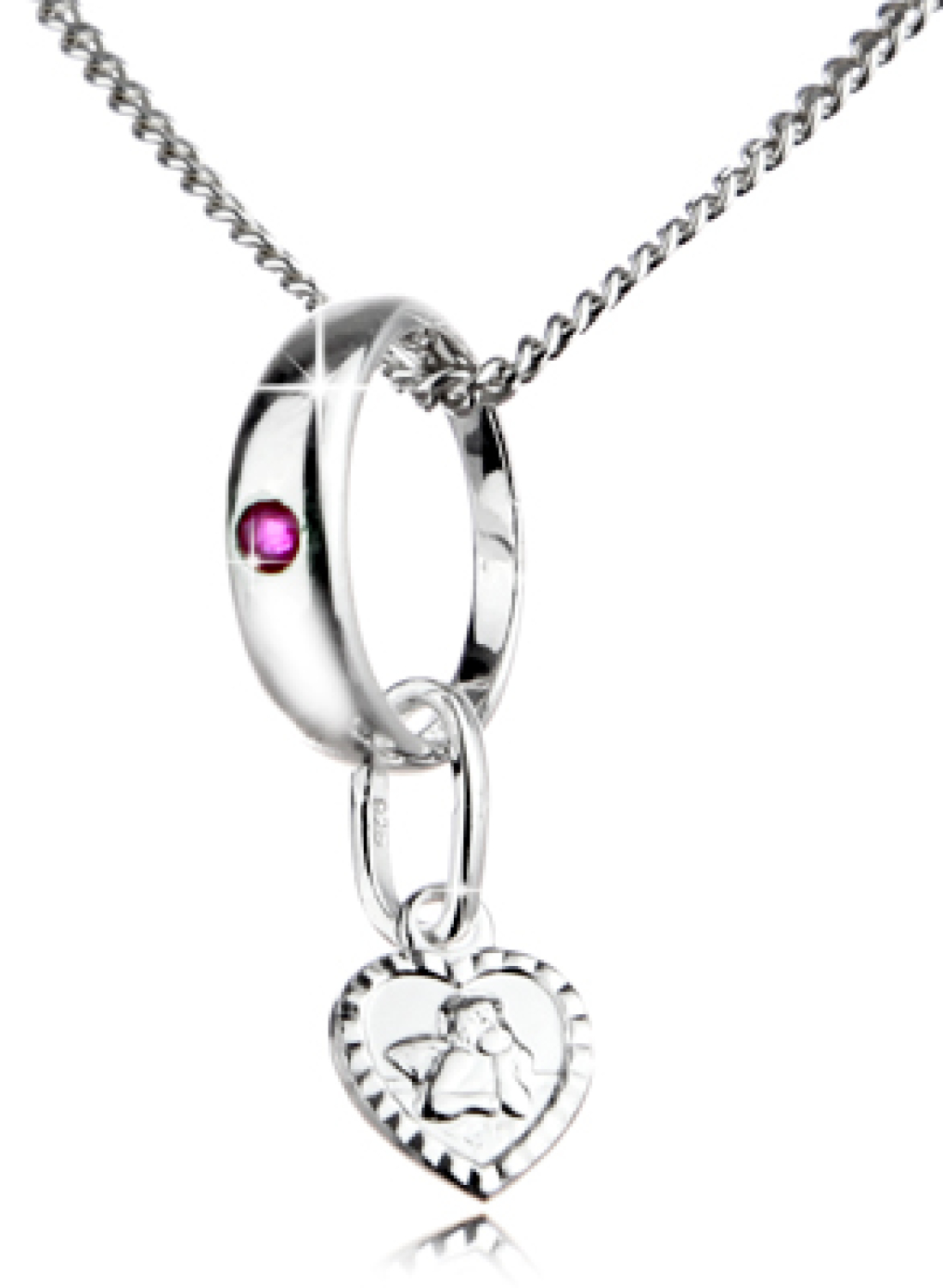 Schmuckset Echt Silber - Taufring mit Rubin und Schutzengel Anhänger in Herzform inkl. Kette! Echt Silber - Taufgeschenk für Mädchen
