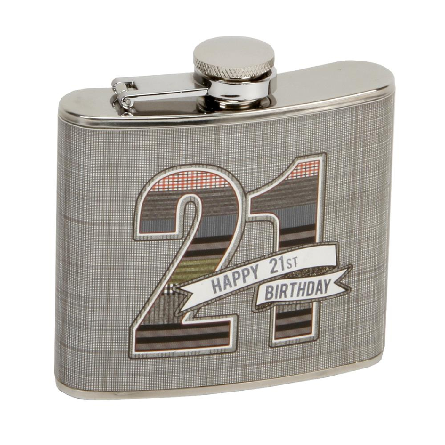 Der schöne  Flachmann aus Edelstahl zum 21. Geburtstag in passender Geschenkverpackung