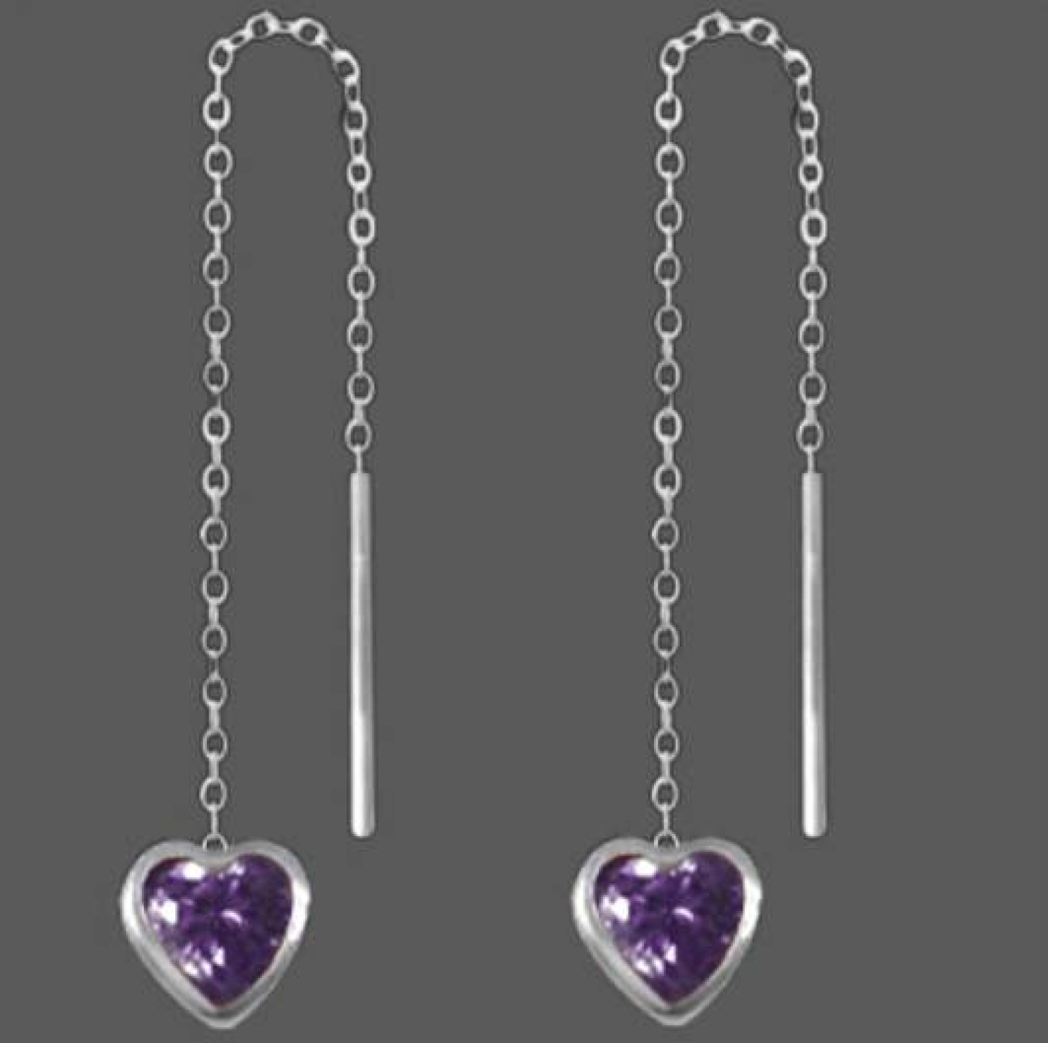 Edle Ohrdurchzieher mit amethystfarbenen Herz  - Echt Silber 925