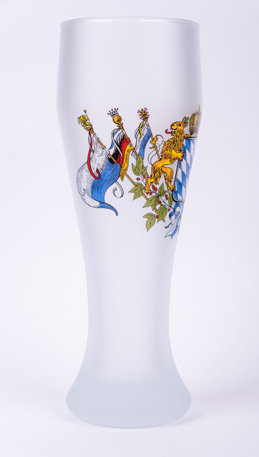 0,5 l Weißbierglas mit Bayernwappen - optional mit Schriftzug - Weizenbierglas Satiniert
