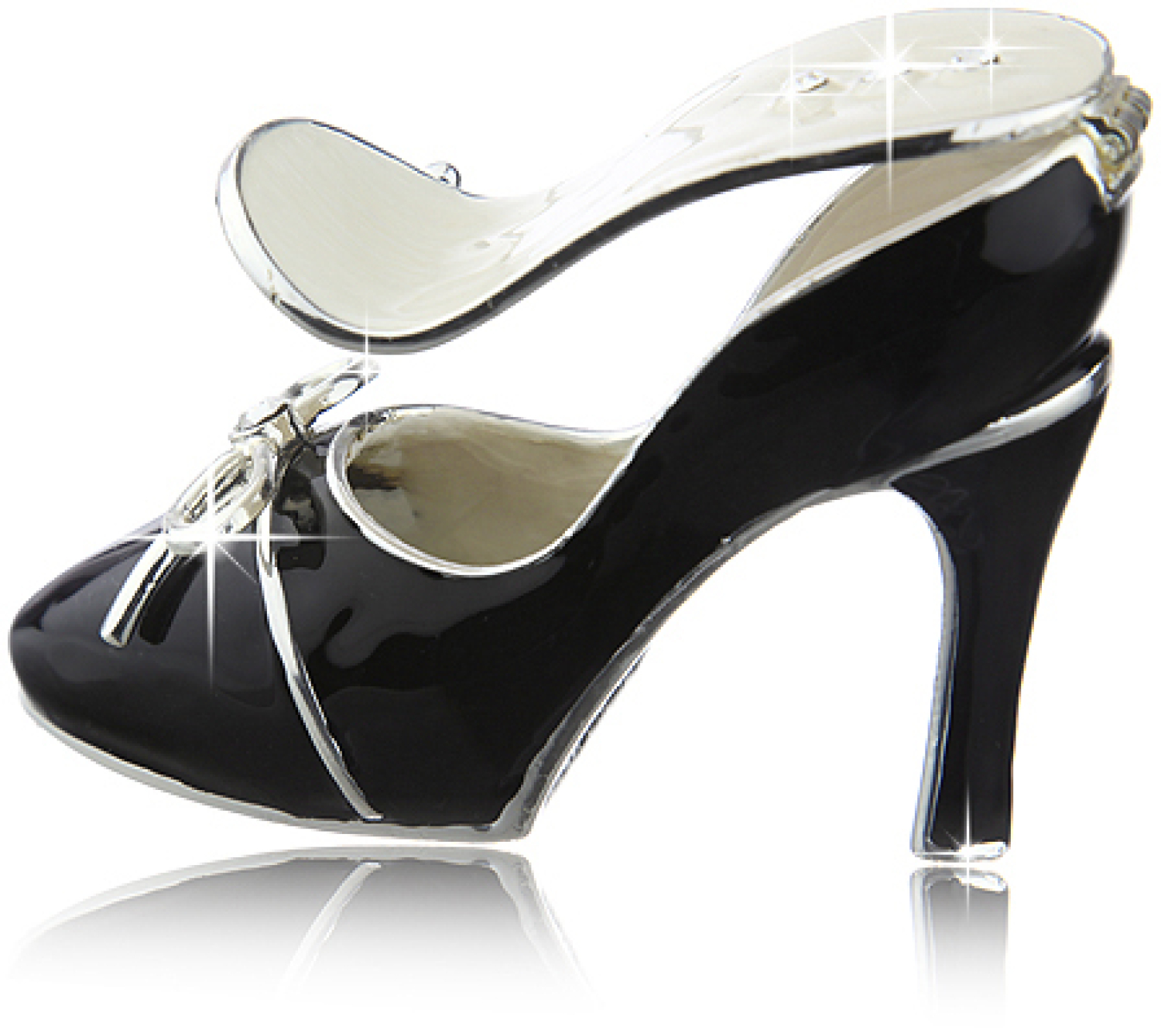 Die versilberte High Heel Stöckelschuh in Schwarz als Schmuckdose!