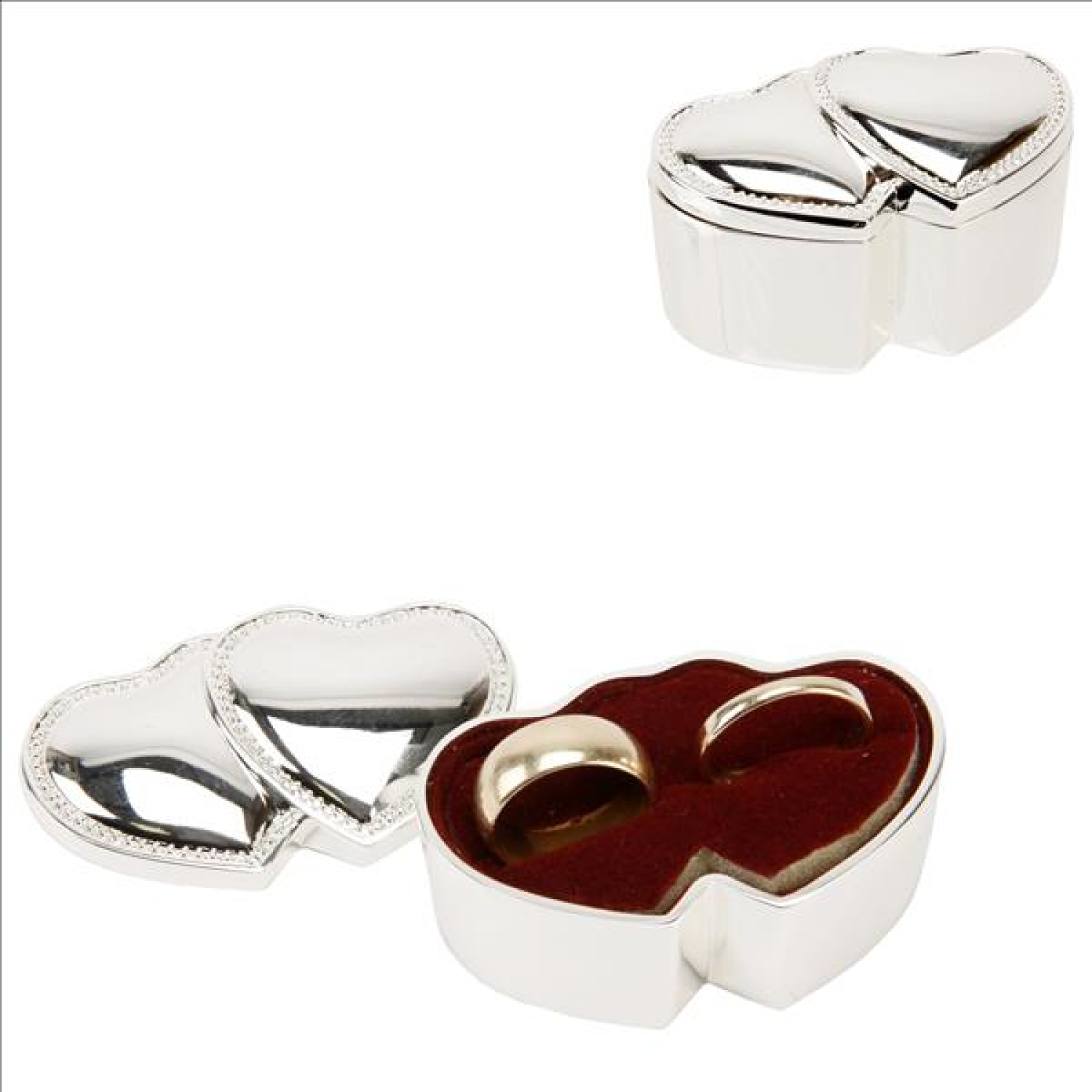 Die schöne versilberte Ringdose 2 Herzen - Ich liebe Dich!