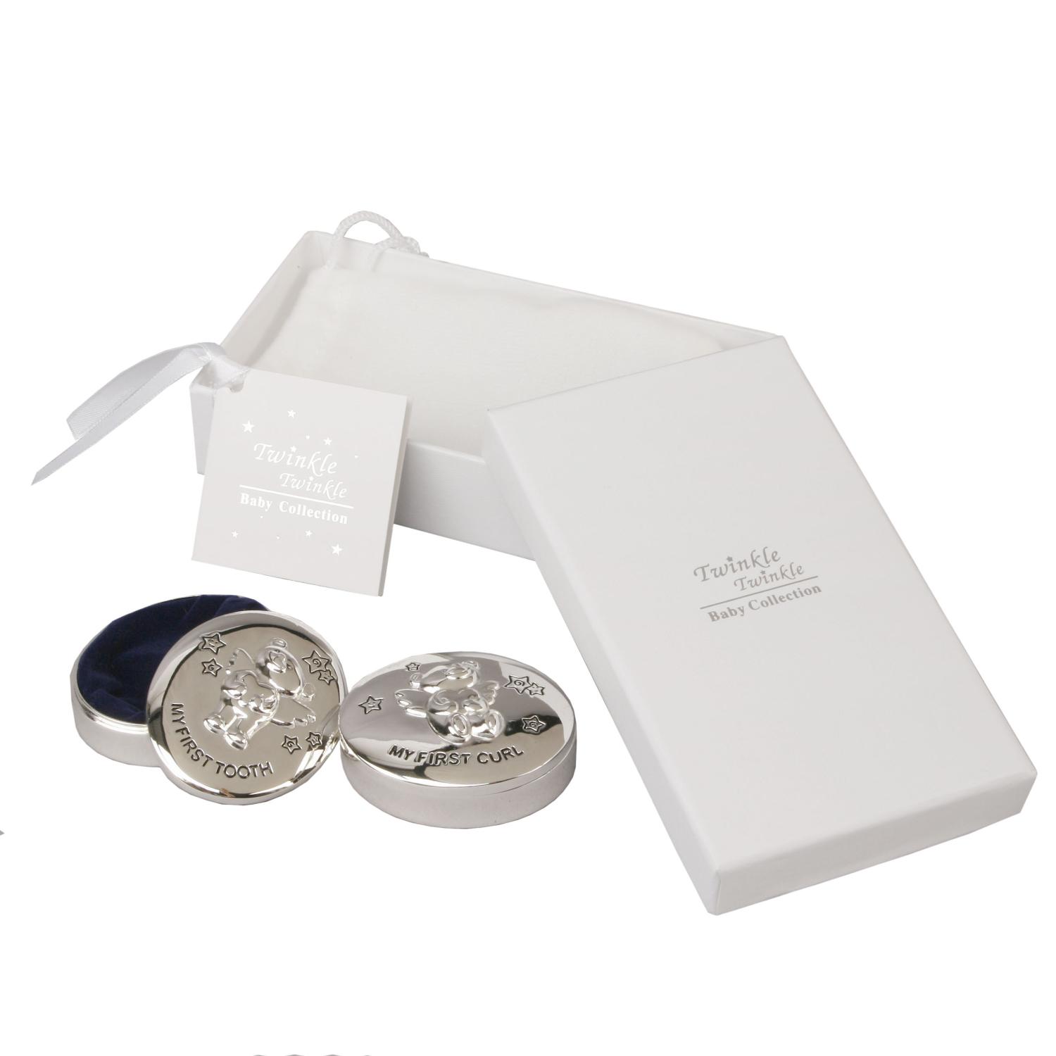 Geschenkset Lockendose und Zahndose Bärchen - Twinkle Set + Geschenkkarte, Gravurfähig