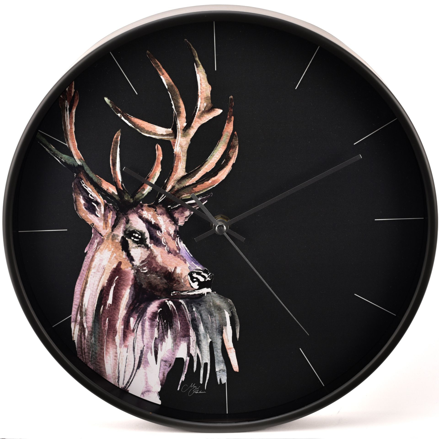 Wanduhr Hirsch im Aquarell - Druck 30 cm