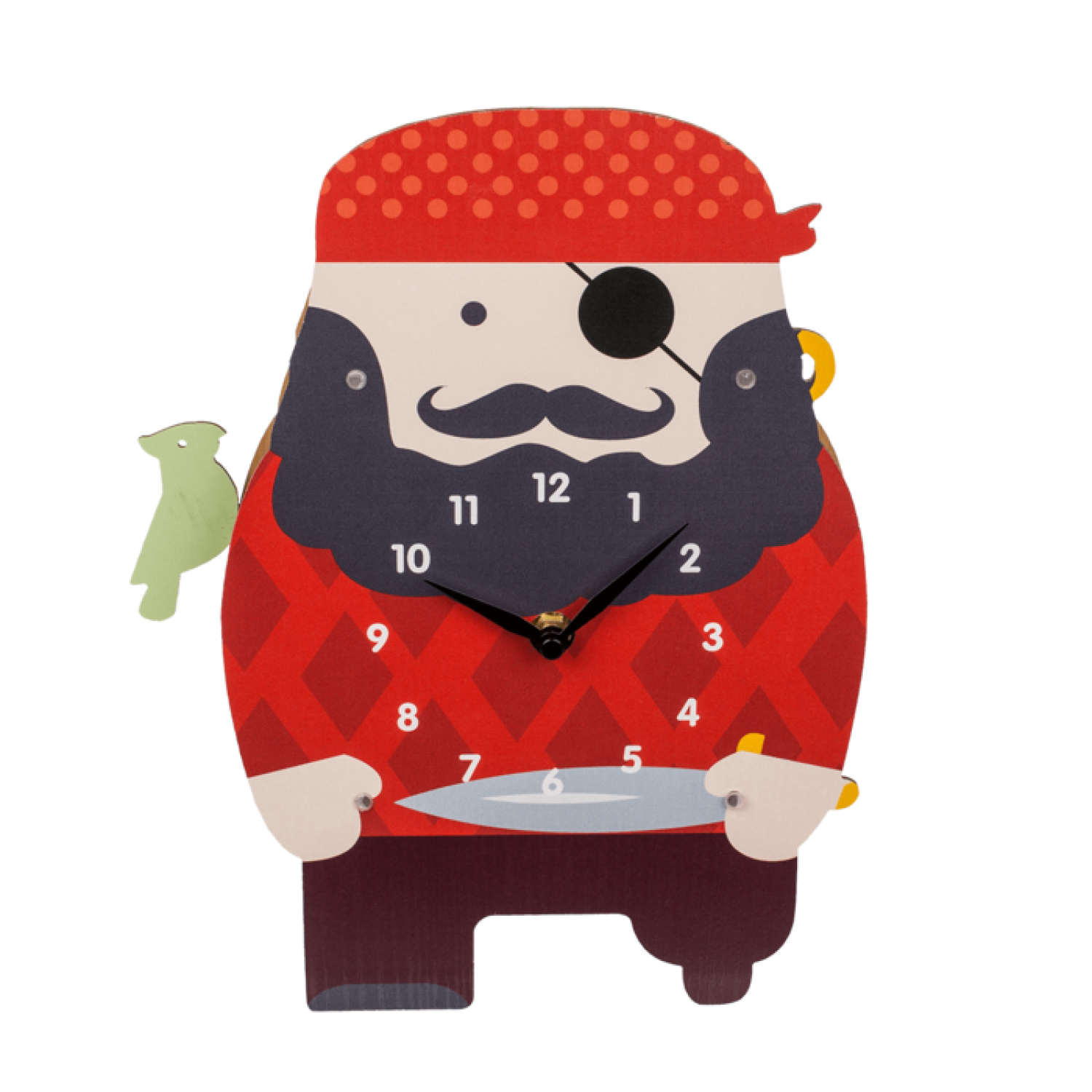 Wanduhr Pirat - Kinderuhr mit wippenden Papagei - Geschenk für Jungen