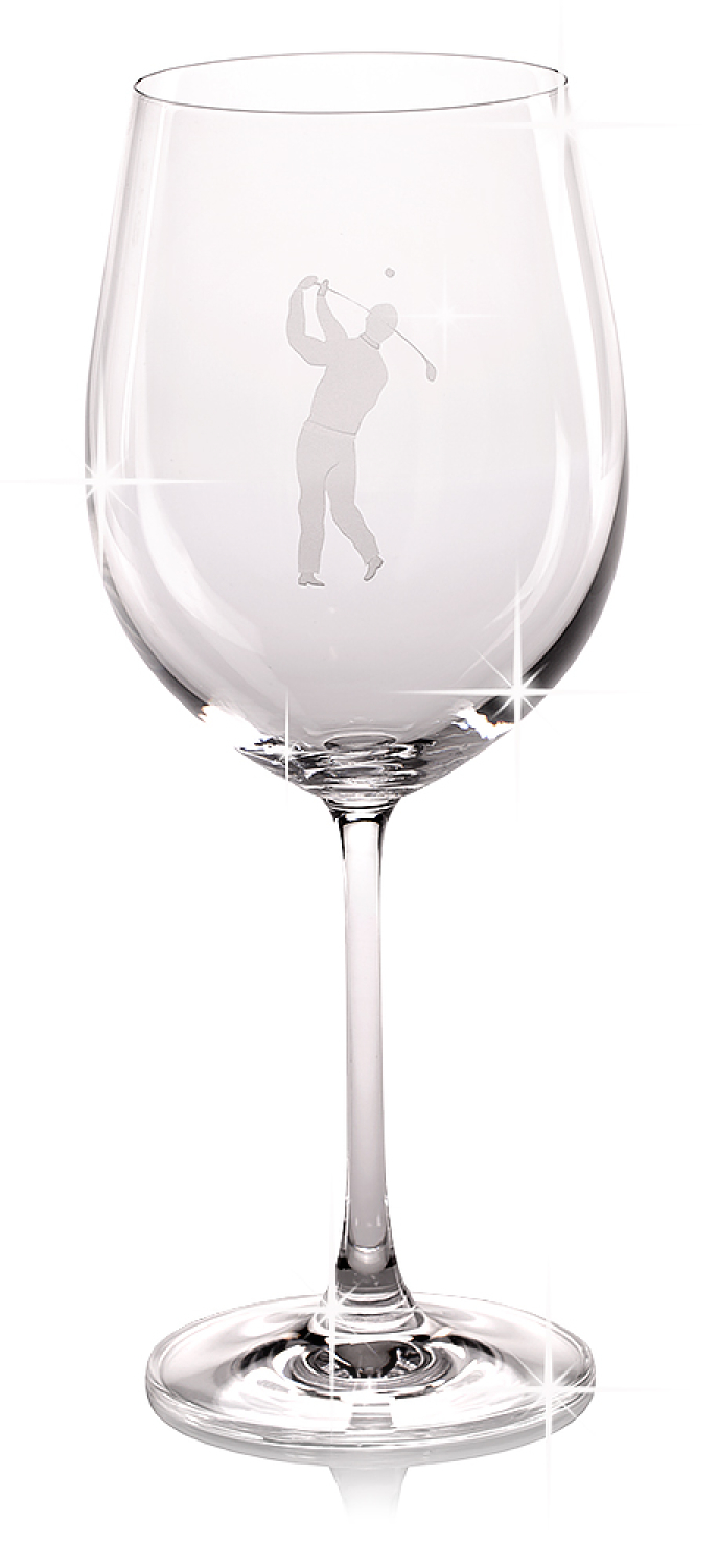 Golf Glas XXL mit Gravur, Cocktail Glas, Weinglas Mann beim Golfspiel