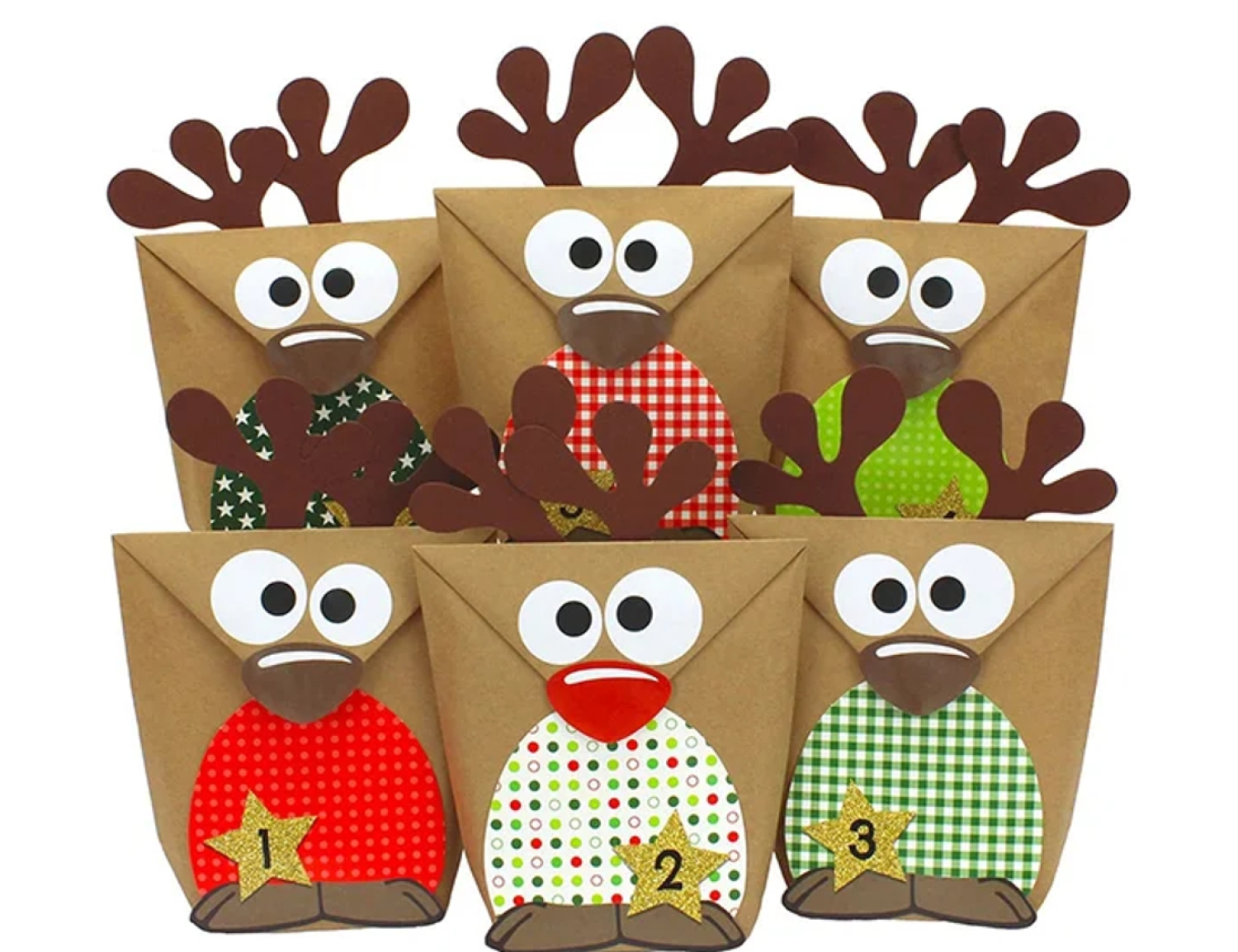 Do it yourself Adventskalender zum Befüllen - Rentiere Bunt 58 tlg.