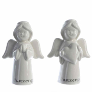 Schutzengel Weiß glasiert, betend und mit Herz, 2 fach sortiert